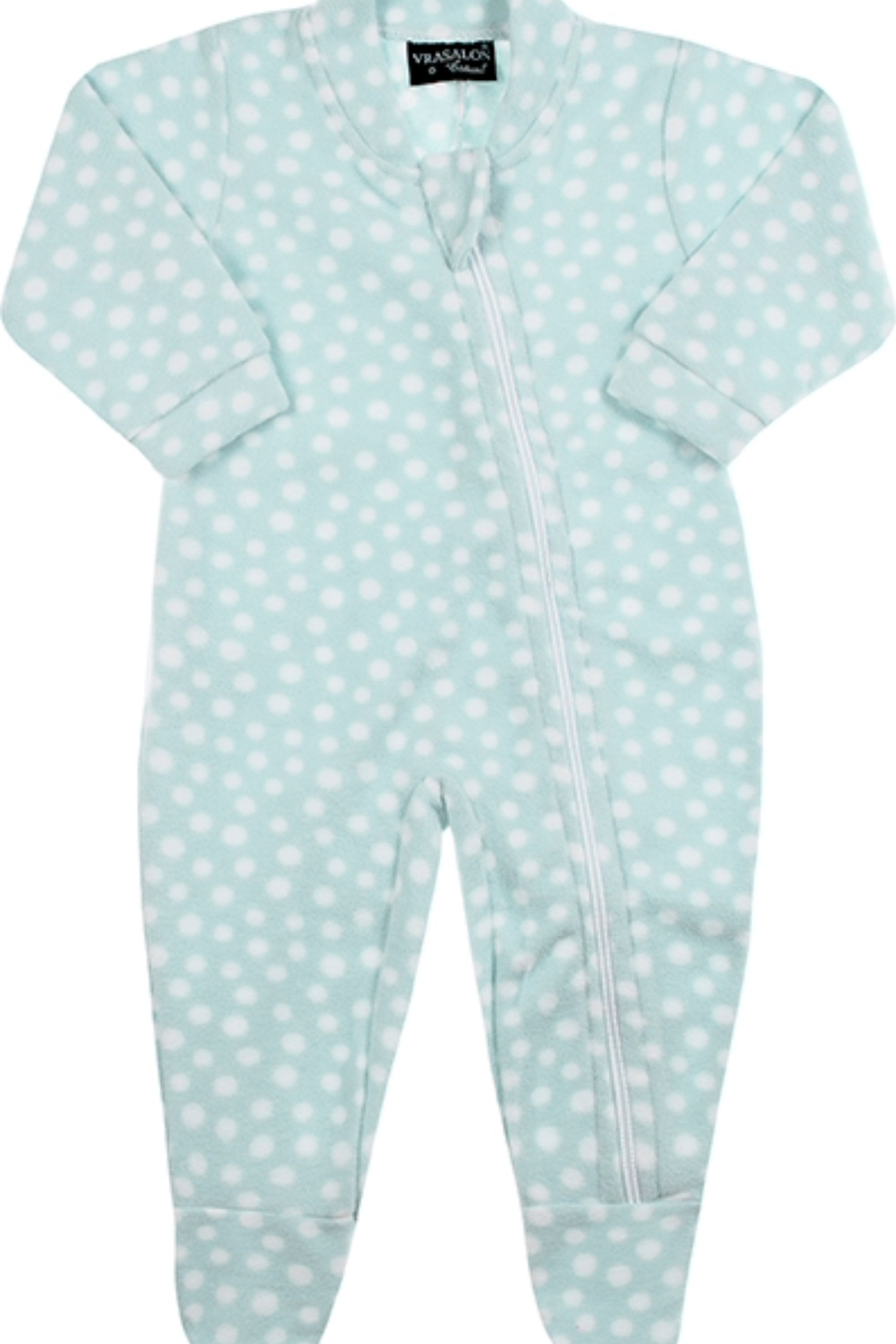 Pijama Macacão Poá com Zíper Bebê em Soft Azul