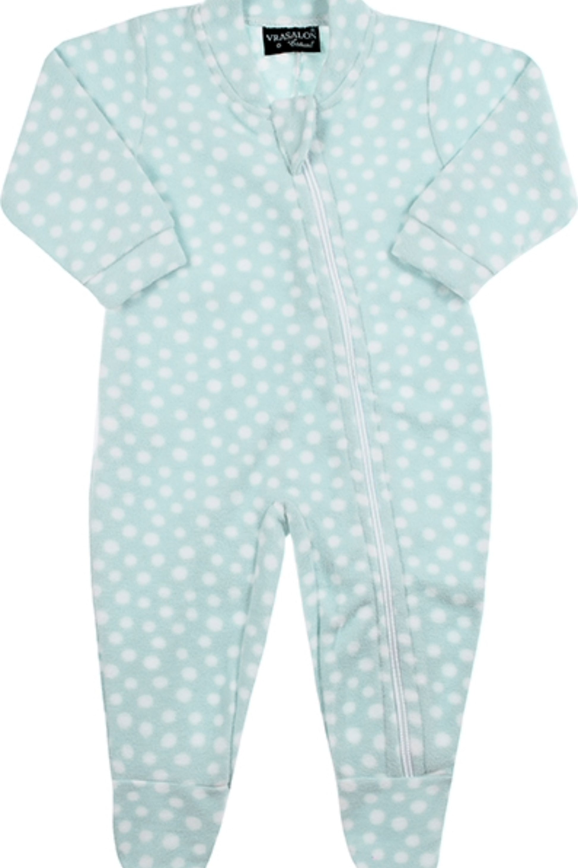 Pijama Macacão Poá com Zíper Bebê em Soft Azul