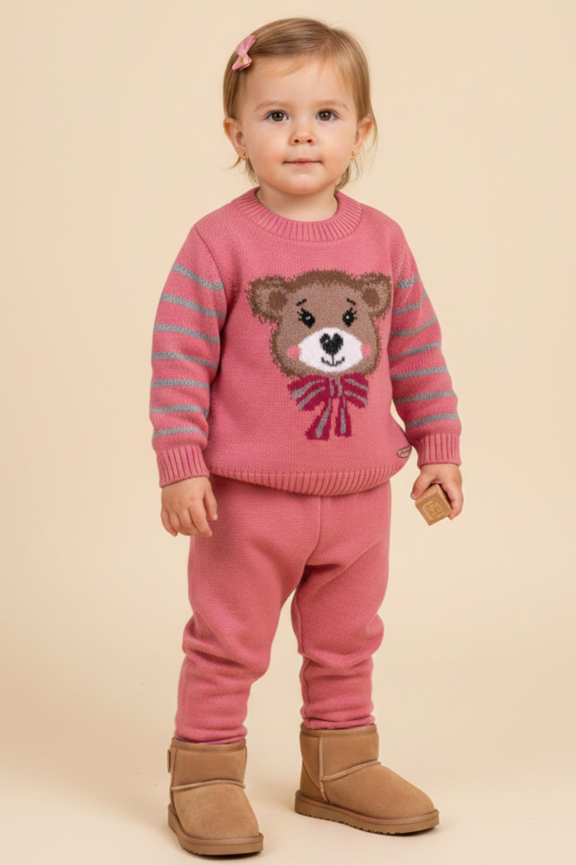 Blusa de Tricot Infantil com Estampa de Ursinho Para Menina — foto 1