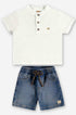Conjunto Bebê Menino Camiseta Gola Padre Bermuda Jeans — foto 2