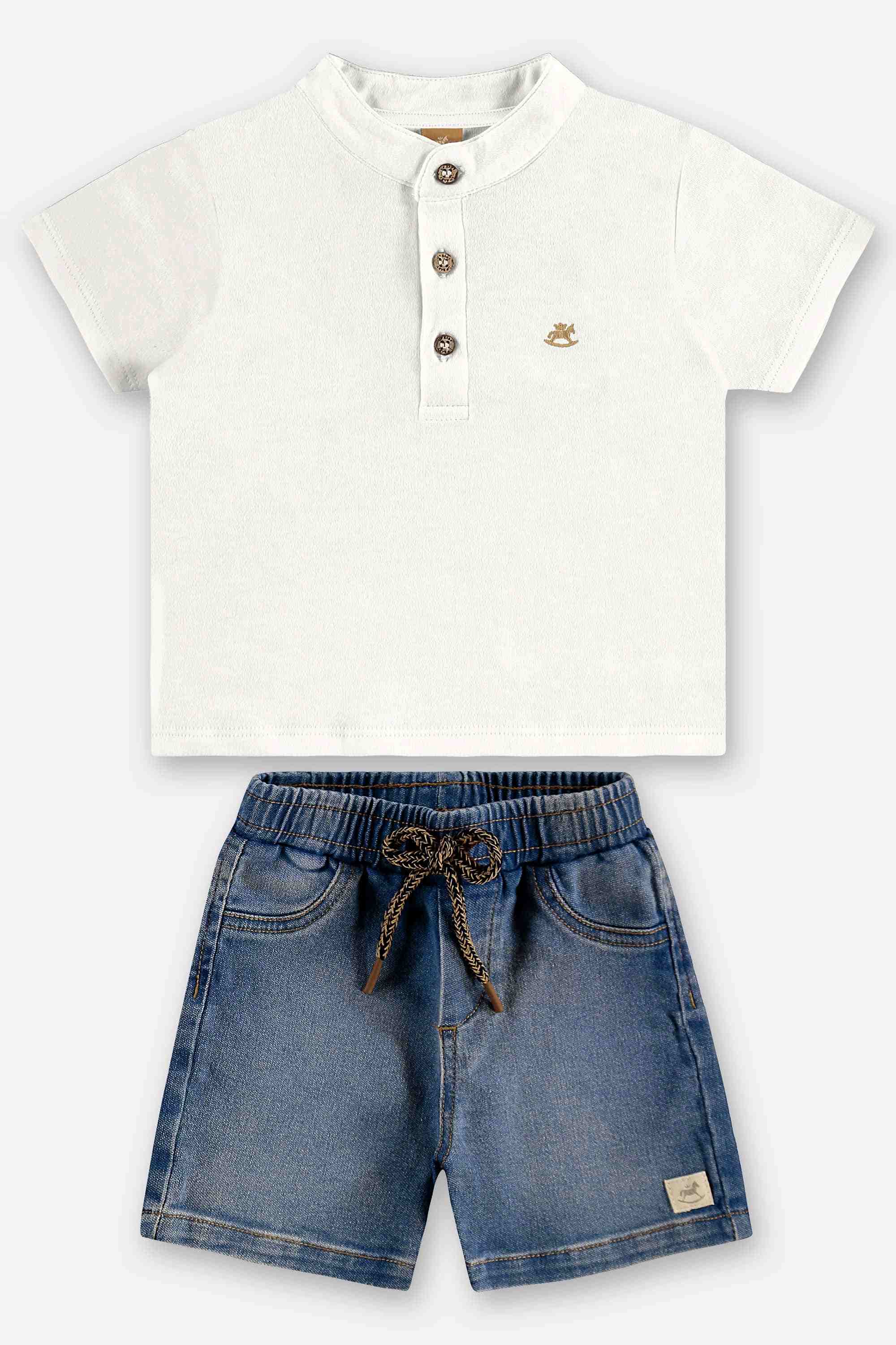 Conjunto Bebê Menino Camiseta Gola Padre Bermuda Jeans — foto 2