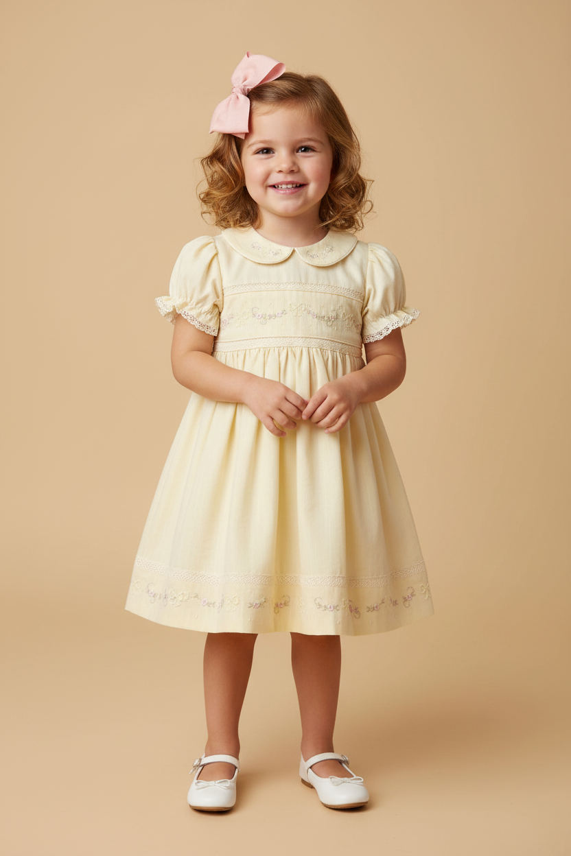 Vestido Jardim Bordado Amarelo