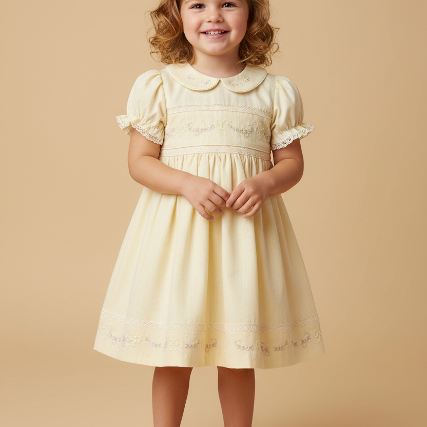 Vestido Jardim Bordado Amarelo