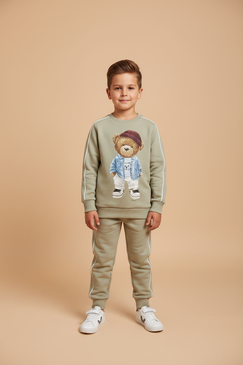 Conjunto Infantil Moletom Menino Urso Bege