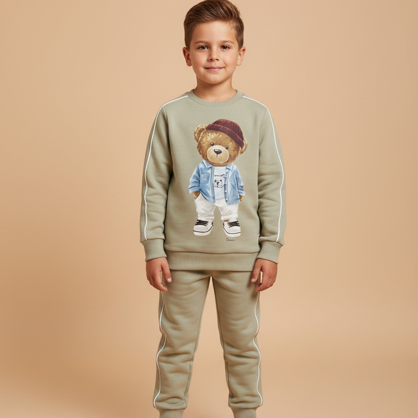 Conjunto Infantil Moletom Menino Urso Bege