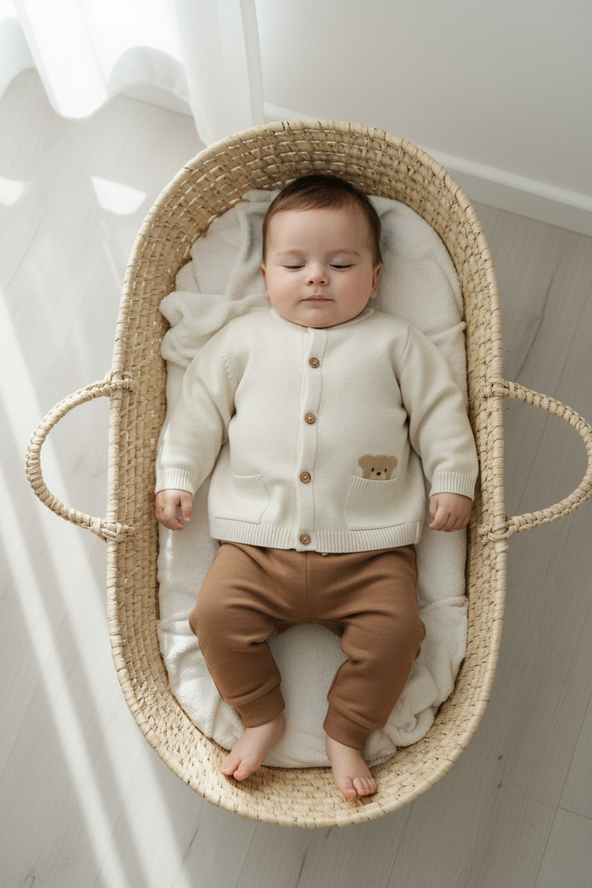 Cardigan Bebê Menino em Tricô Bolso Urso