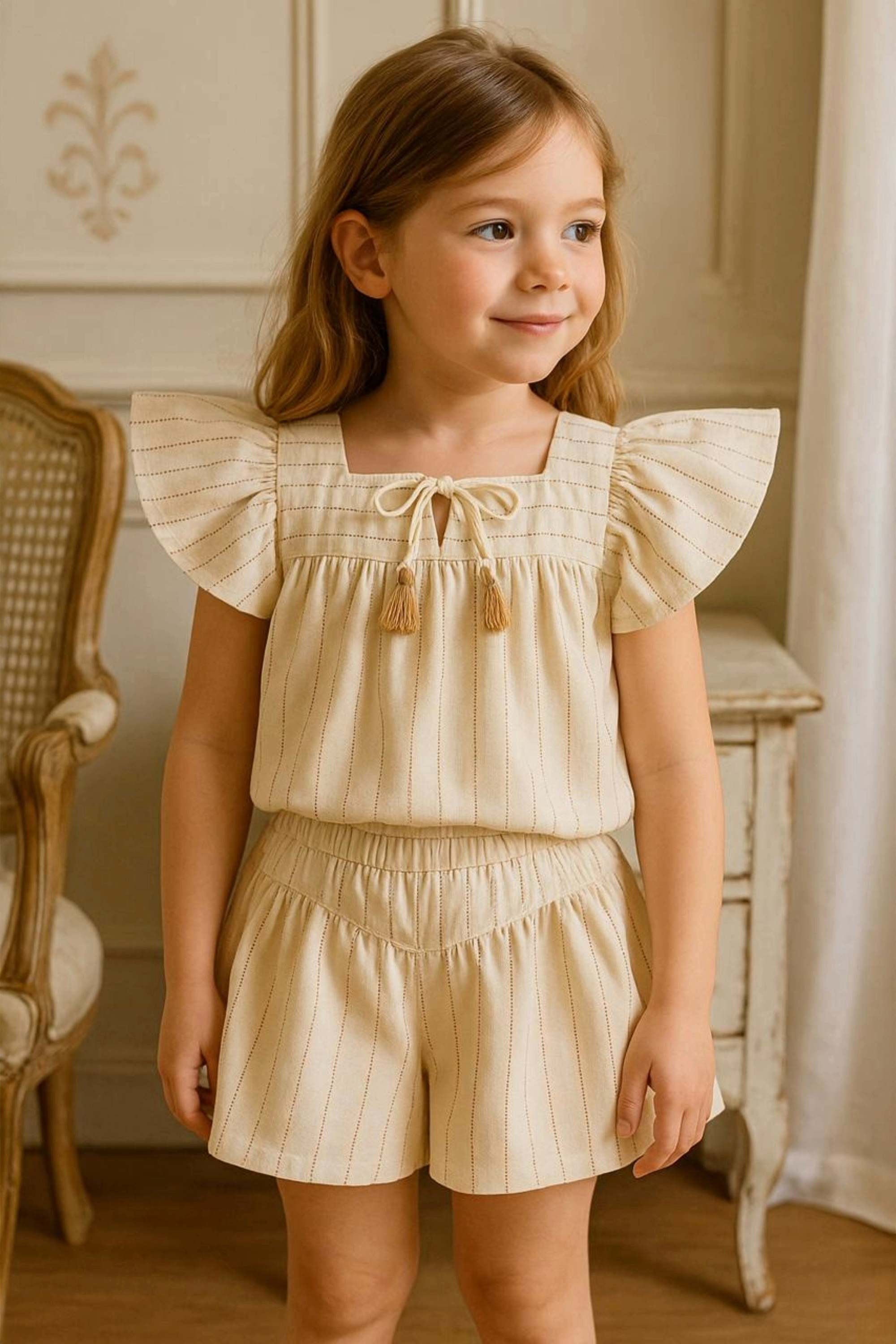 Conjunto Infantil Menina Blusa e Shorts Tecido Off White — foto 1