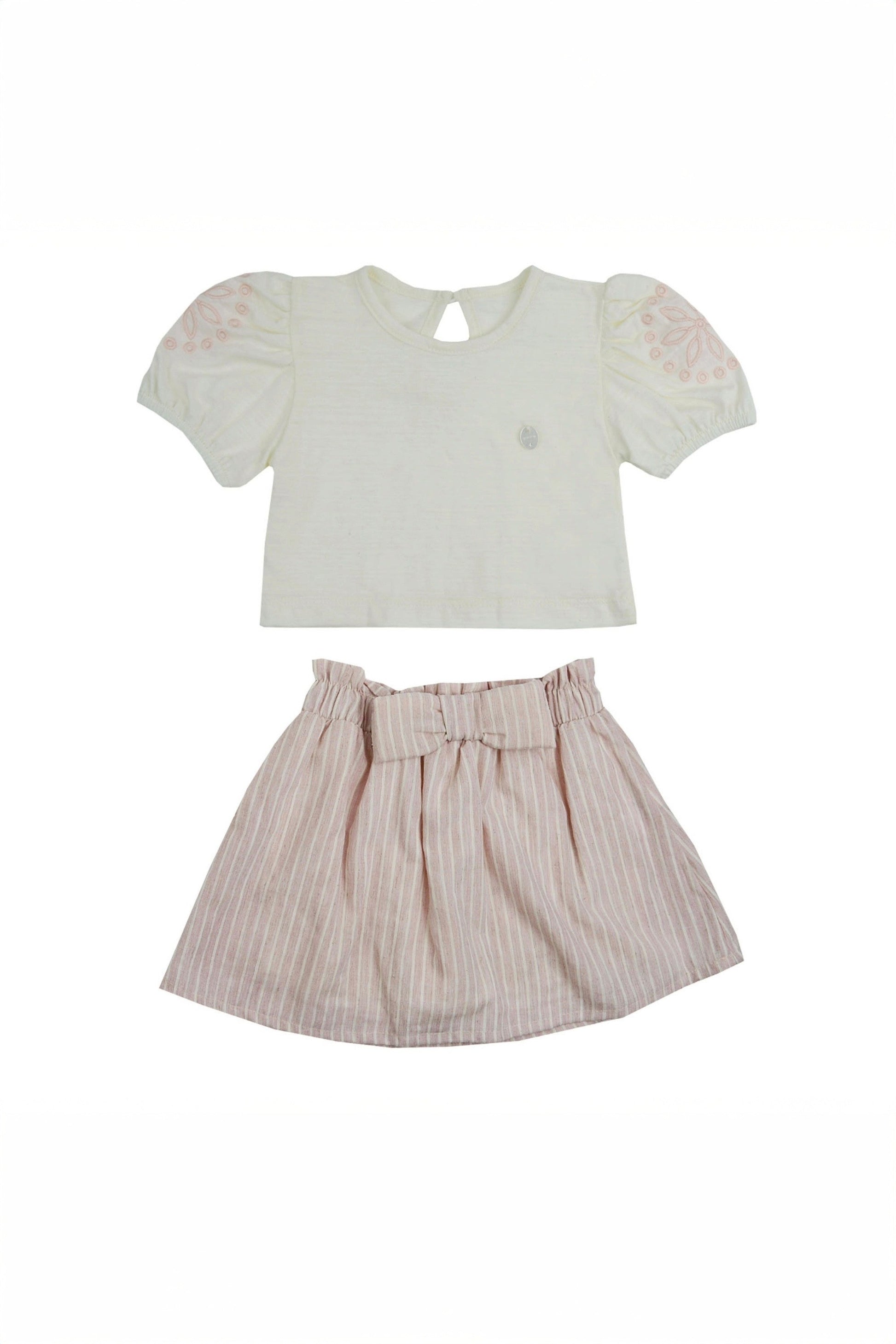 Conjunto Infantil Menina Cropped e Saia com Shorts Rosa Claro — foto 2