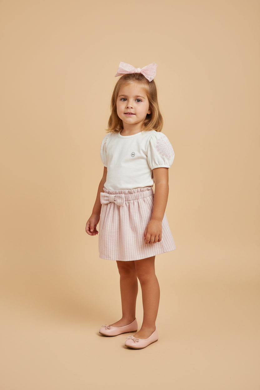 Conjunto Infantil Menina Cropped e Saia com Shorts Rosa Claro — foto 1