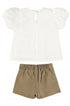 Conjunto Infantil Menina Blusa e Shorts Marrom em Linho — foto 3