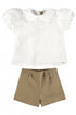 Conjunto Infantil Menina Blusa e Shorts Marrom em Linho — foto 2