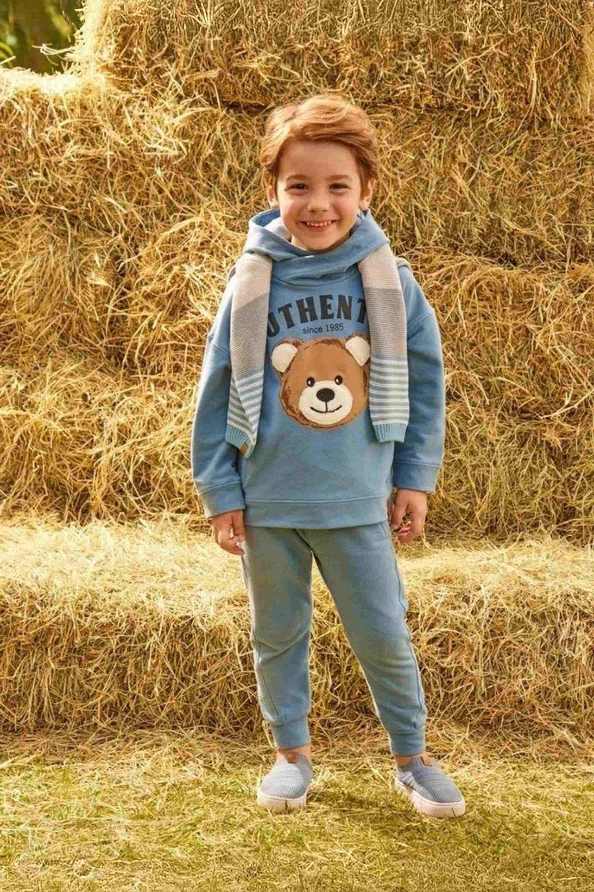 Conjunto Infantil em Moletom Ursinho Teddy Azul Denim — foto 1