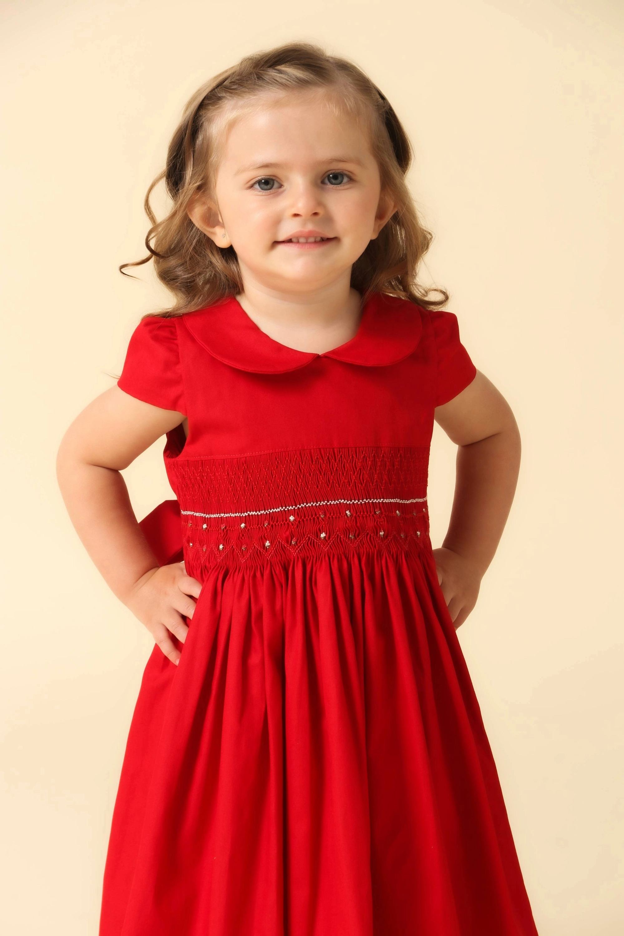 Vestido Infantil Casinha de Abelha Vermelho Bordado Flores — foto 2