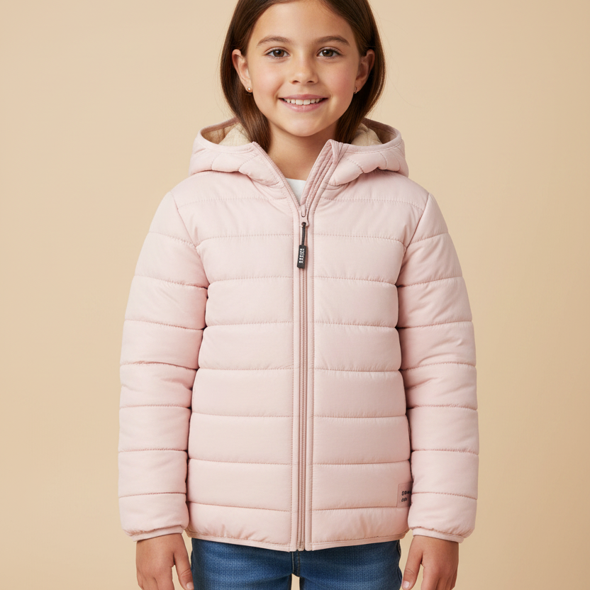 Jaqueta Infantil Menina em Fibra Rosa Claro