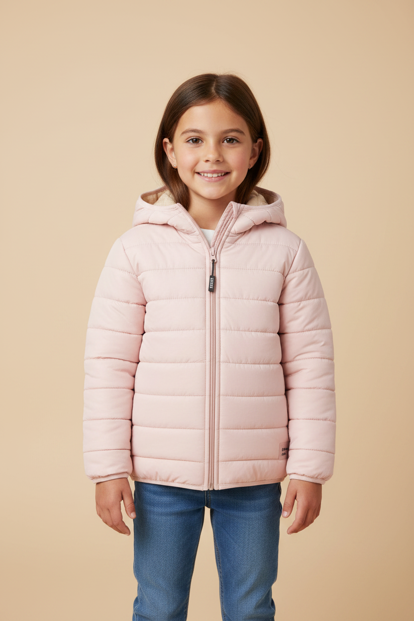 Jaqueta Infantil Menina em Fibra Rosa Claro