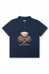 Camiseta Gola Padre Manga Curta Urso Teddy Tênis Azul Marinho Piqué — foto 2