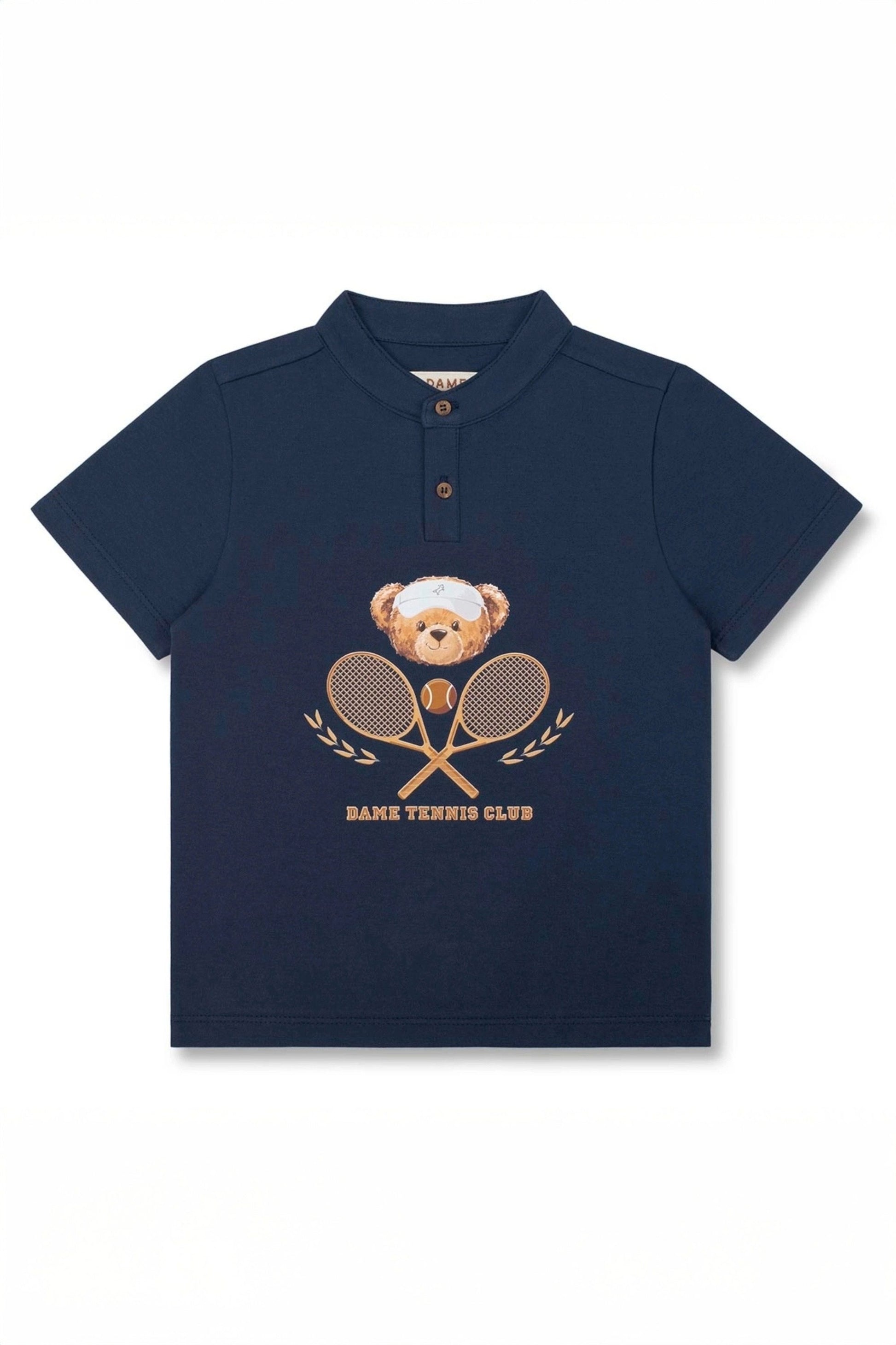 Camiseta Gola Padre Manga Curta Urso Teddy Tênis Azul Marinho Piqué — foto 2