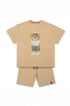 Conjunto Infantil Menino Camiseta e Bermuda Urso Teddy Chapéu Bege — foto 2