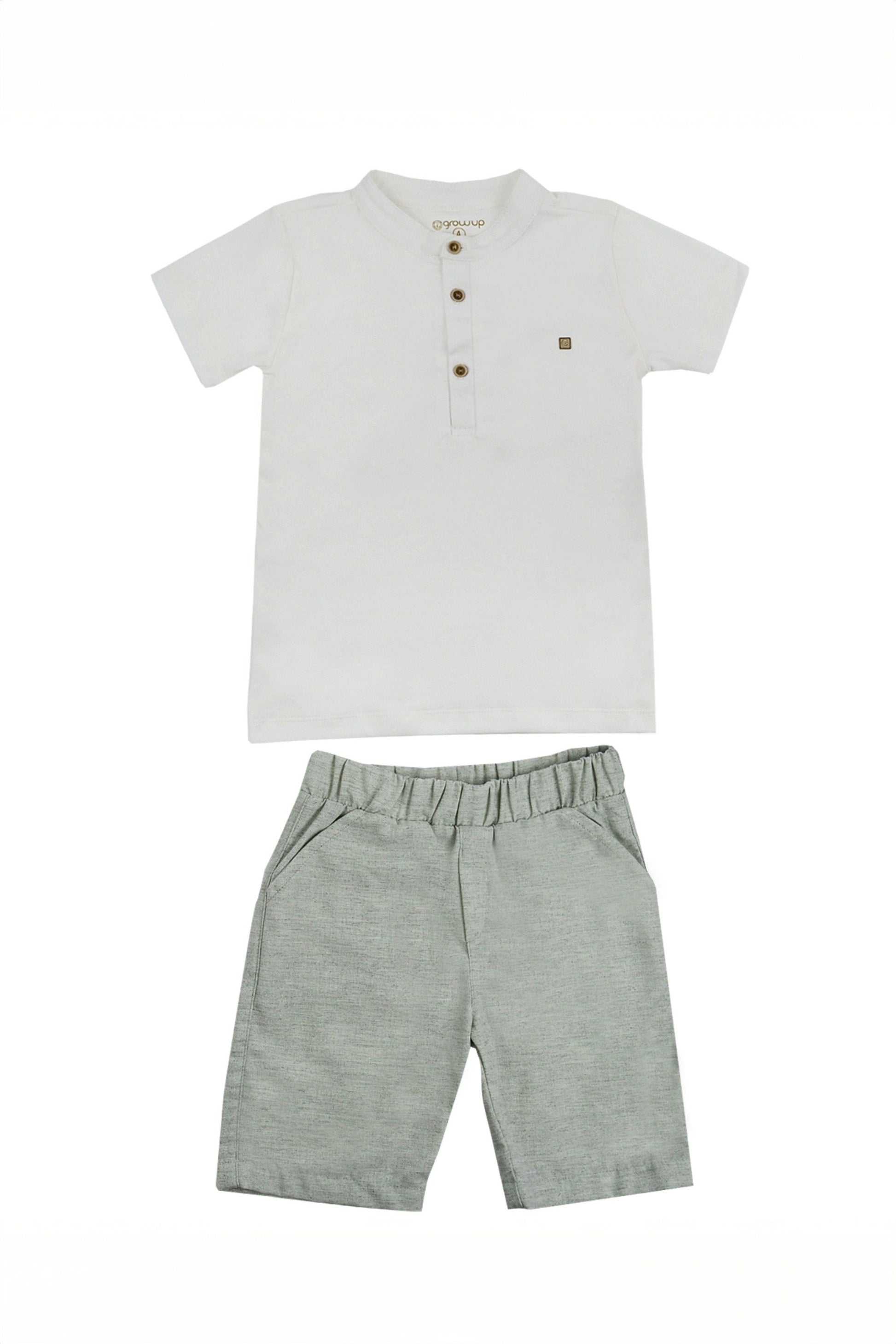 Conjunto Infantil Menino Gola Padre e Bermuda Verde — foto 2