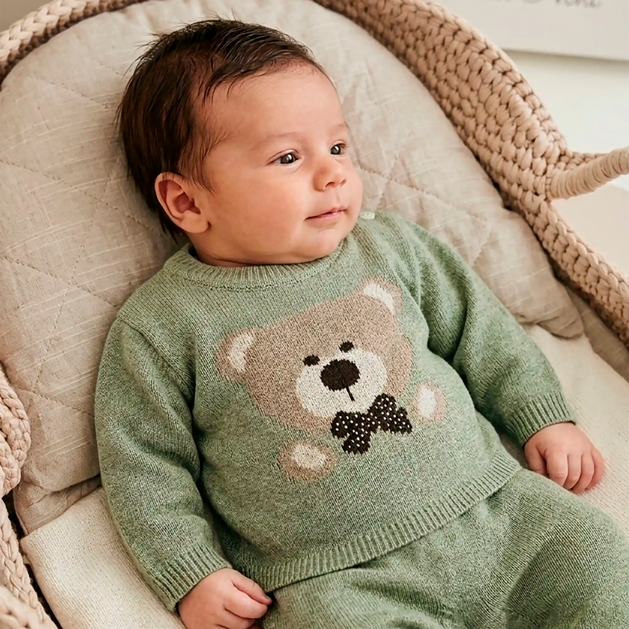 Macacão Bebê em Tricô Verde Estampa Urso Maternidade — foto 1