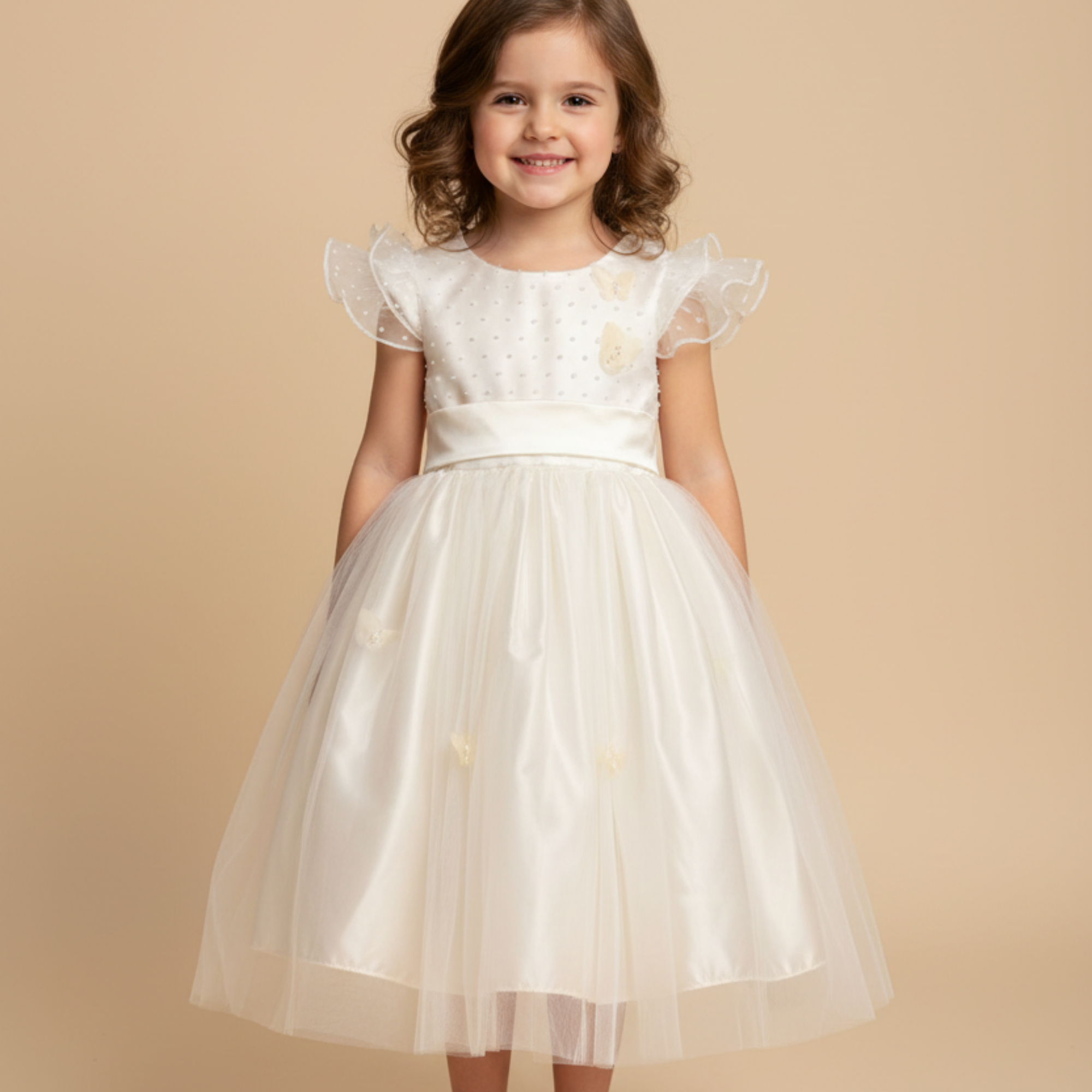 Vestido Infantil Festa Off White Tule Pipoca — foto 1