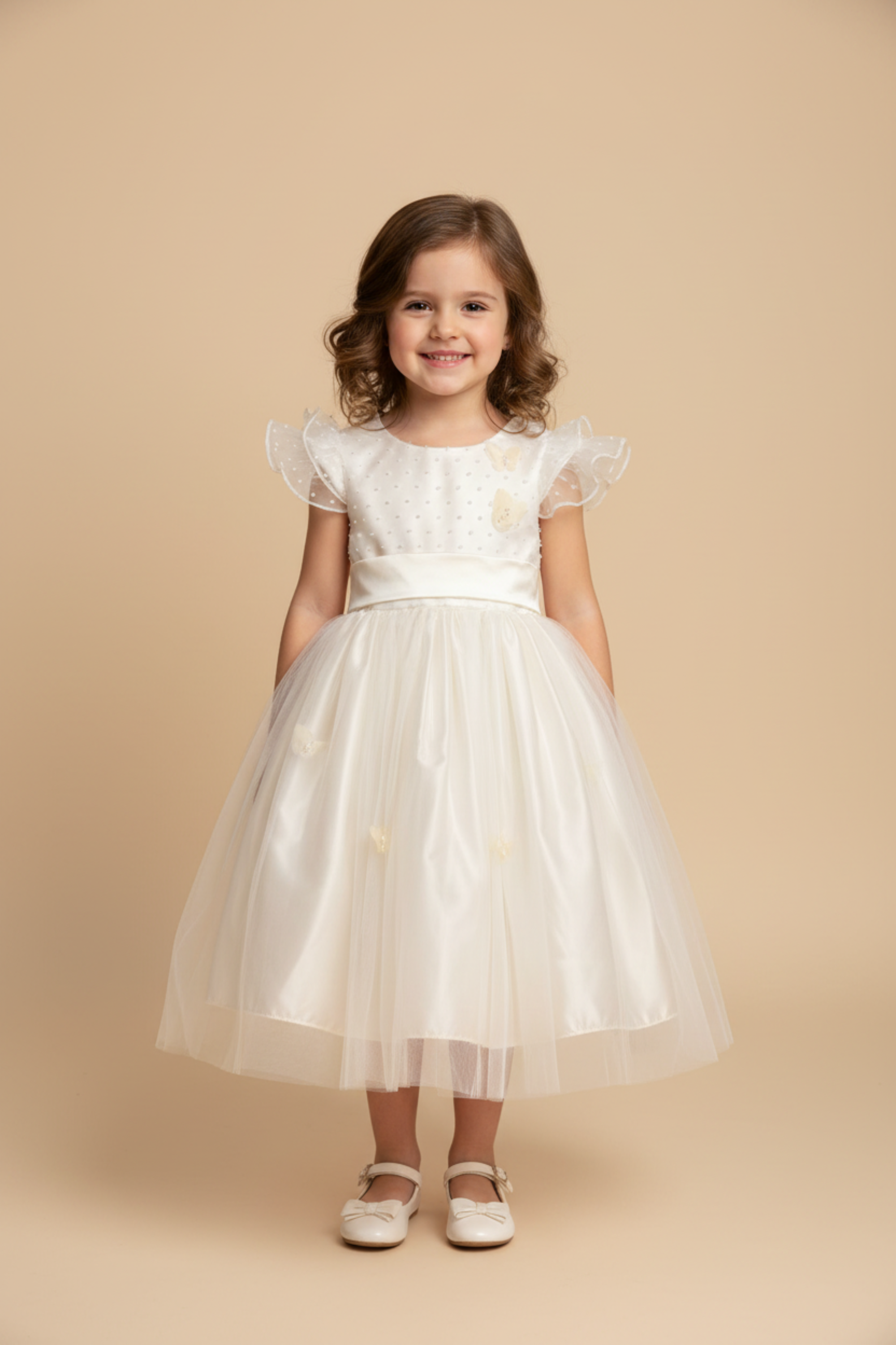 Vestido Infantil Festa Off White Tule Pipoca — foto 1