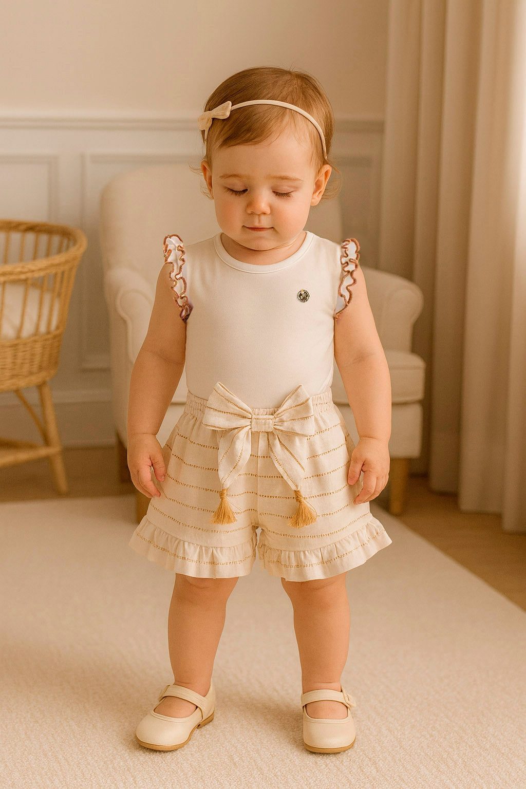 Conjunto Bebê Menina Body Regata e Shorts Bege — foto 1