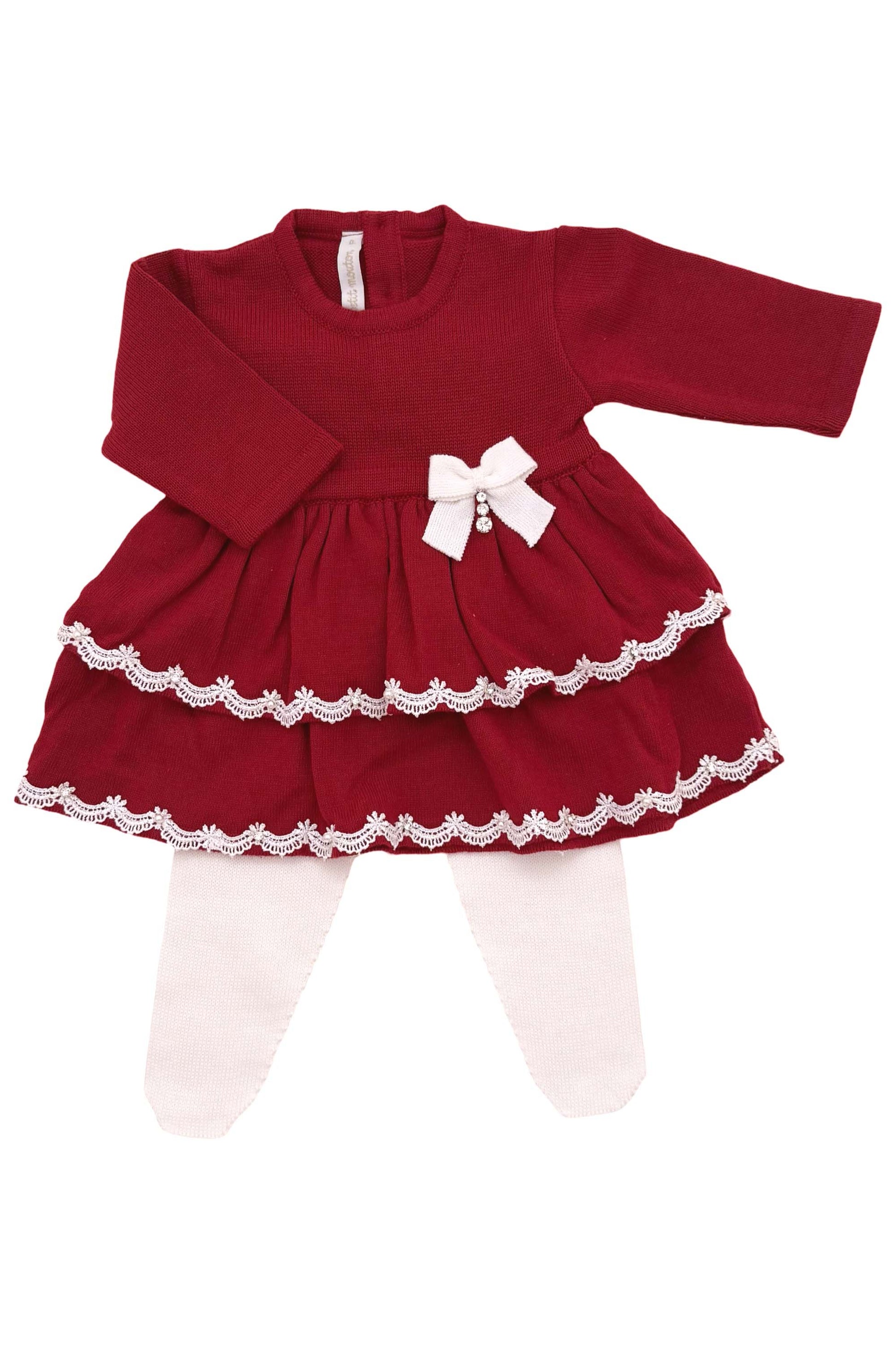 Saída de Maternidade Tricot Luxo Vermelho 2 Babados e Renda — foto 3