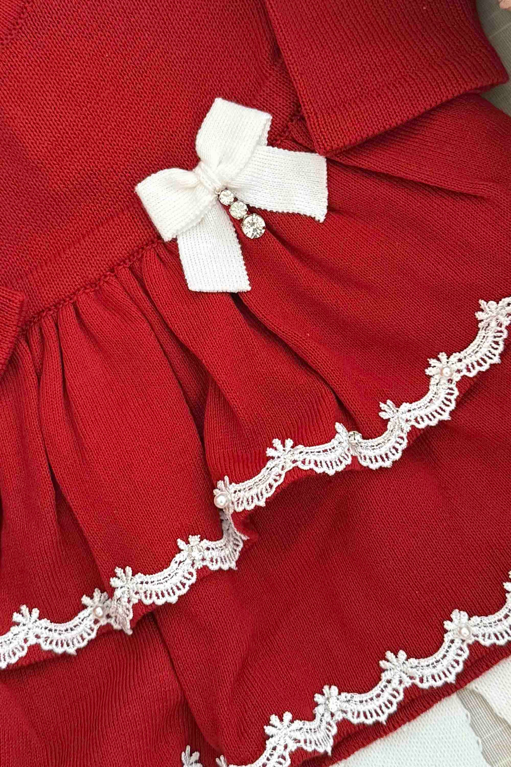 Saída de Maternidade Tricot Luxo Vermelho 2 Babados e Renda — foto 4