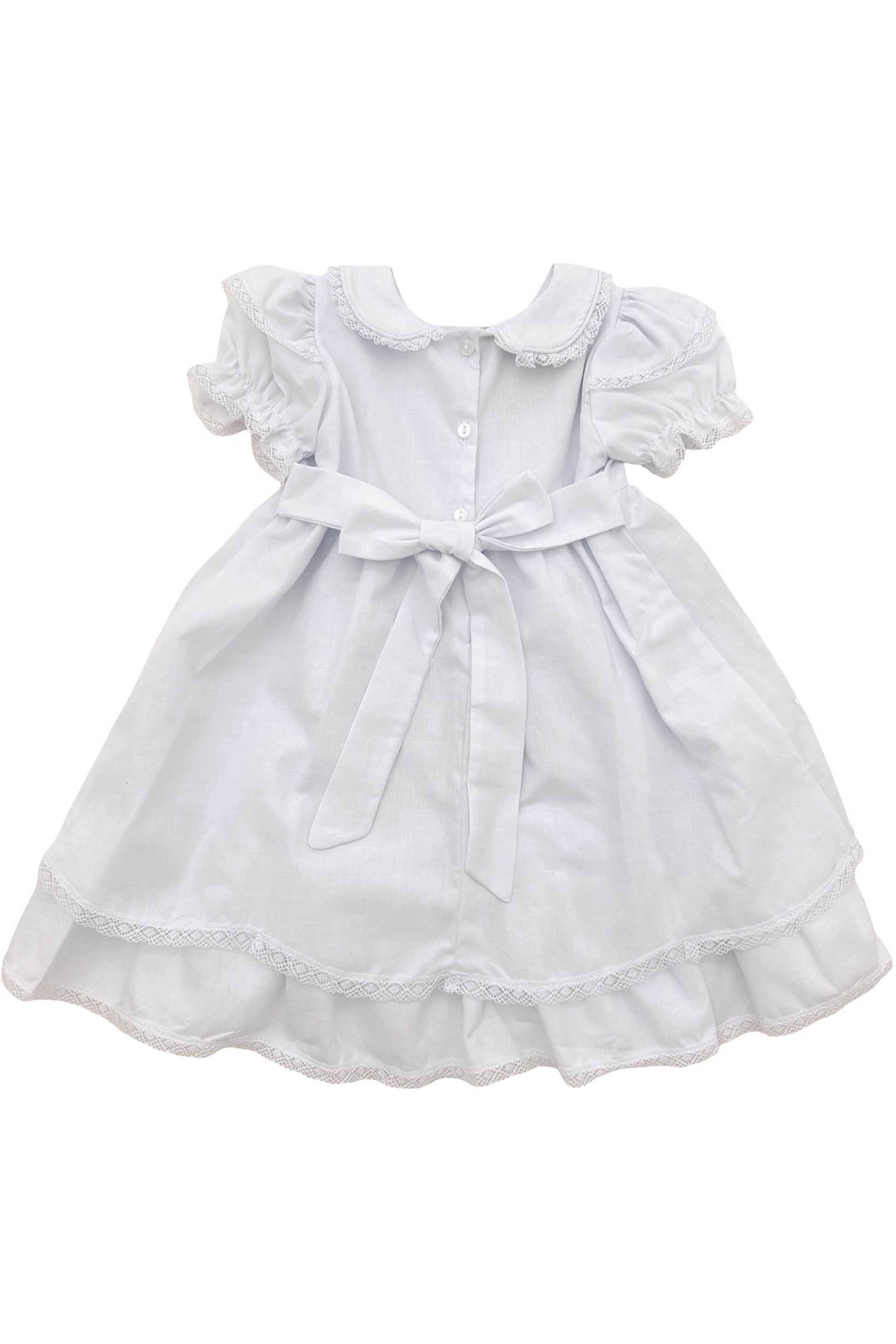 Vestido Bebê Branco com Bordados Aplicação de Renda e Saia Dupla com Babado — foto 2