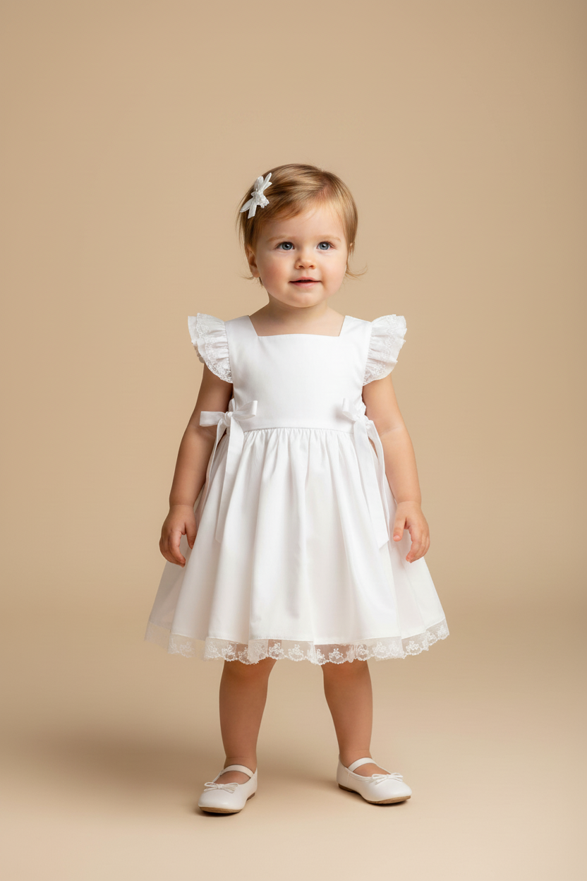Vestido Tricoline Branco com Detalhe de Renda — foto 1