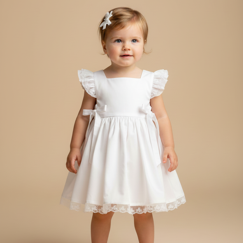 Vestido Tricoline Branco com Detalhe de Renda — foto 1
