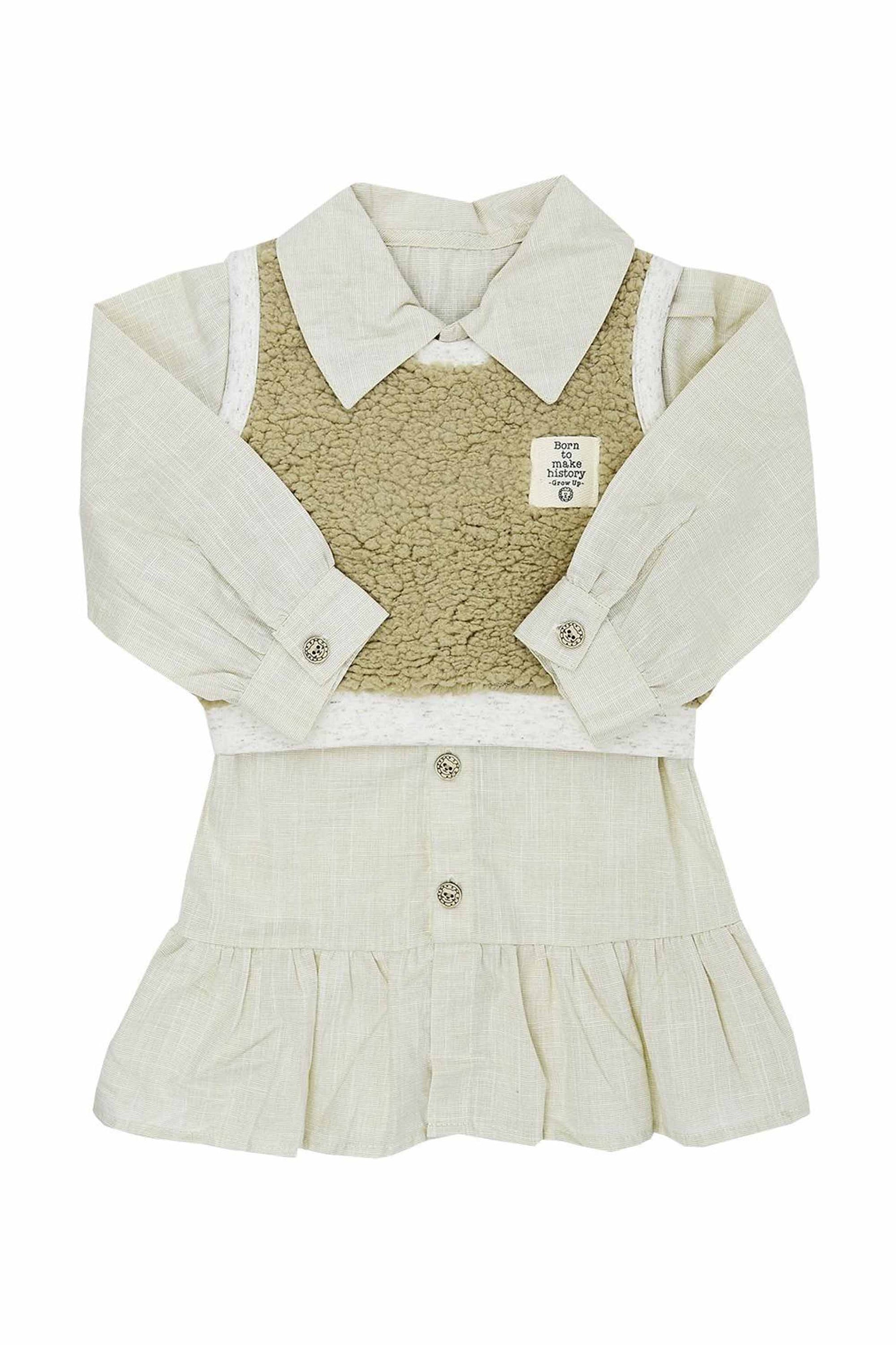 Conjunto Vestido Camisa e Colete Infantil Creme — foto 2