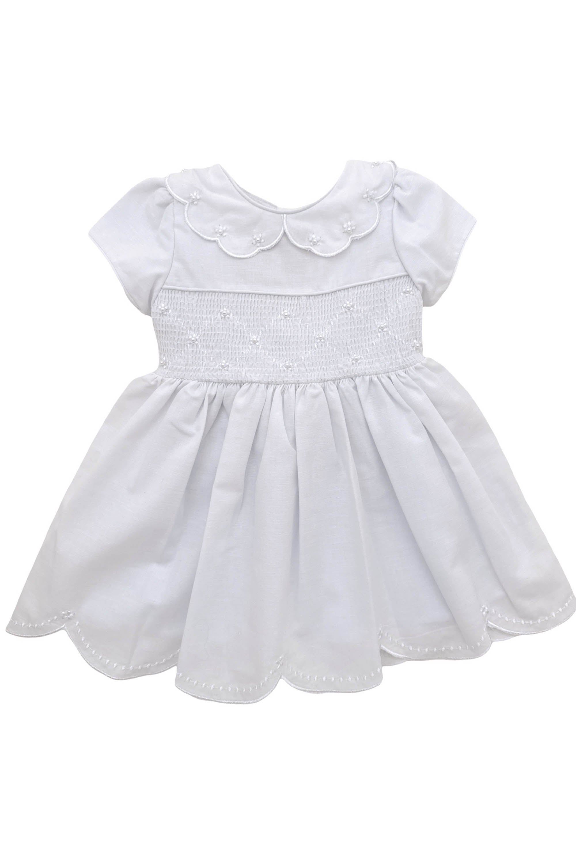 Vestido Infantil Casinha de Abelha com Gola Festonê Branco — foto 1