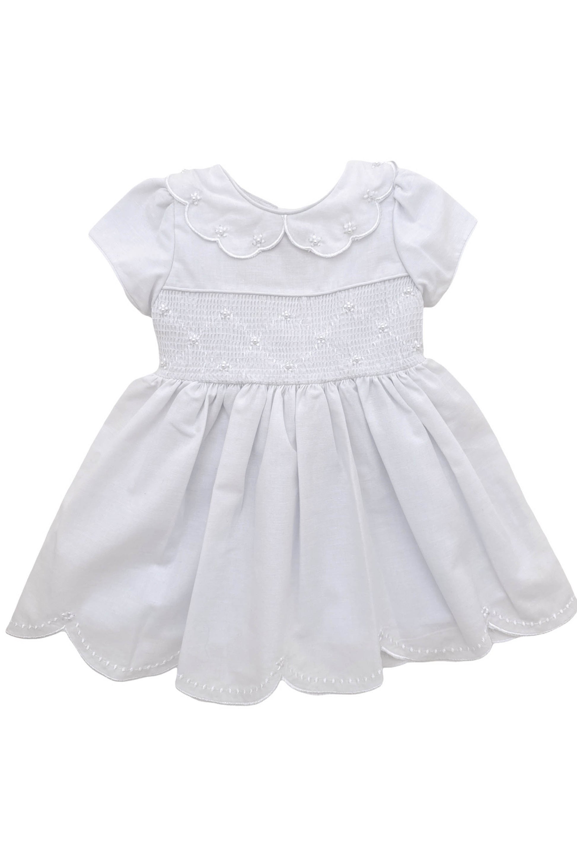 Vestido Infantil Casinha de Abelha com Gola Festonê Branco — foto 1