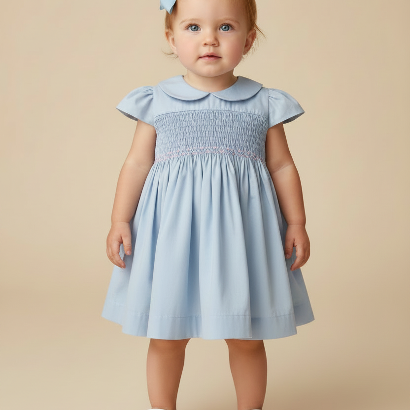 Vestido Infantil Clássico Casinha de Abelha Azul Claro — foto 1