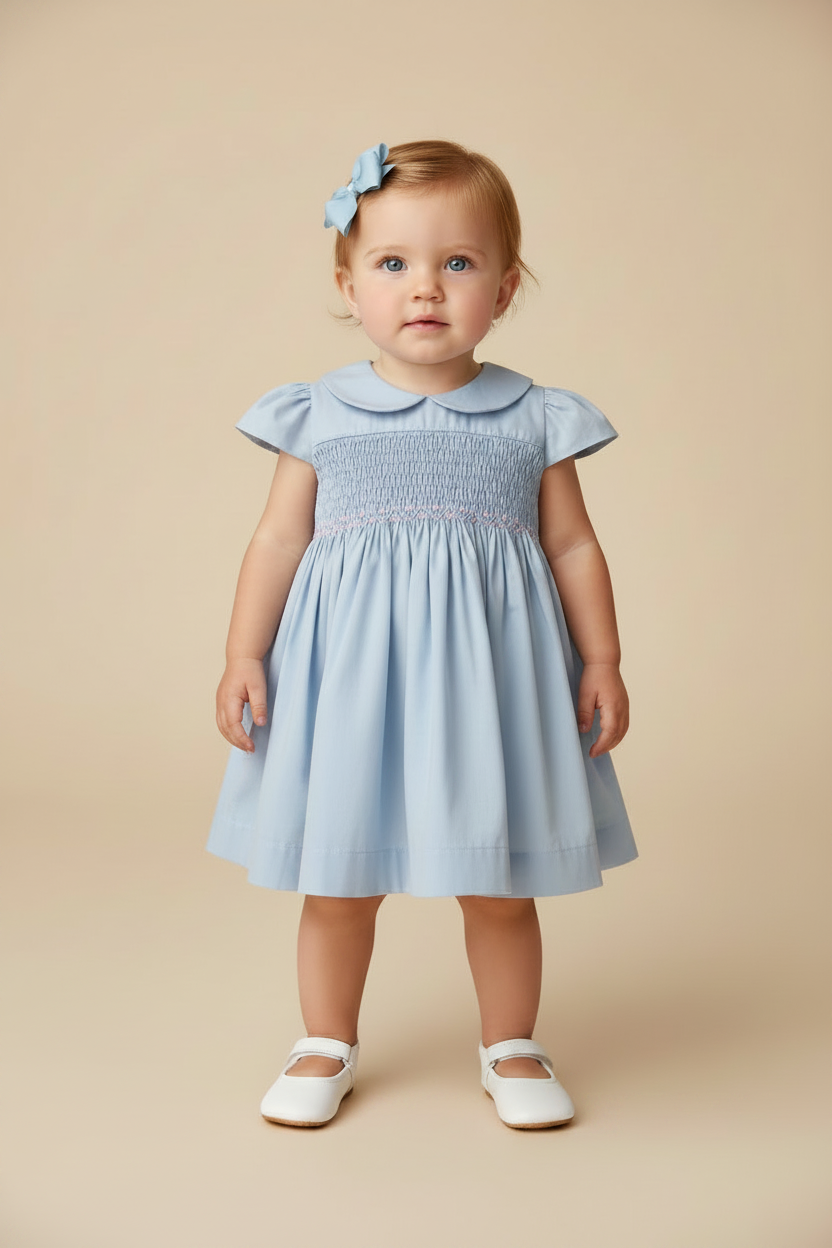 Vestido Infantil Clássico Casinha de Abelha Azul Claro — foto 1