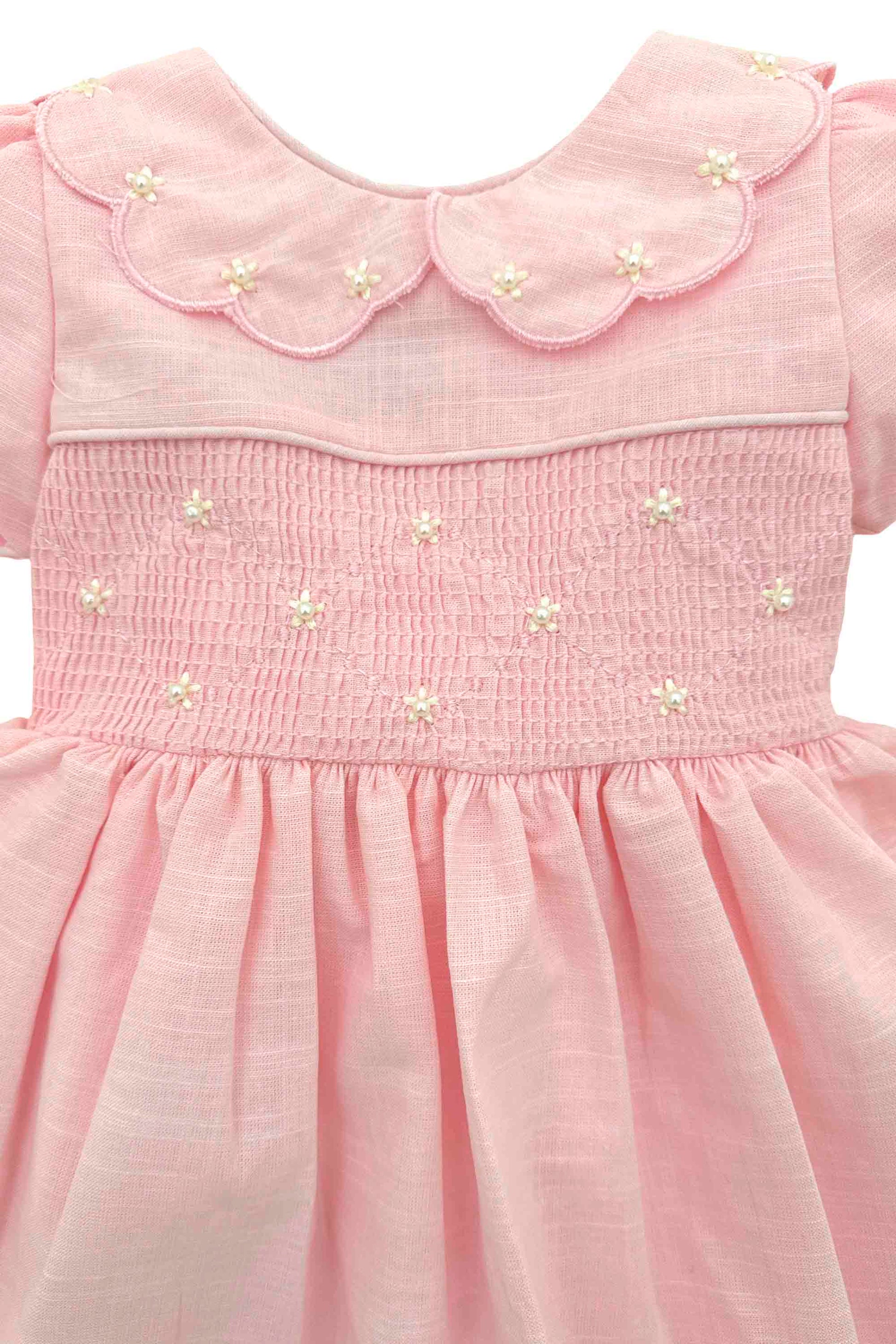 Vestido Bebê Casinha de Abelha Rosa Claro Festone