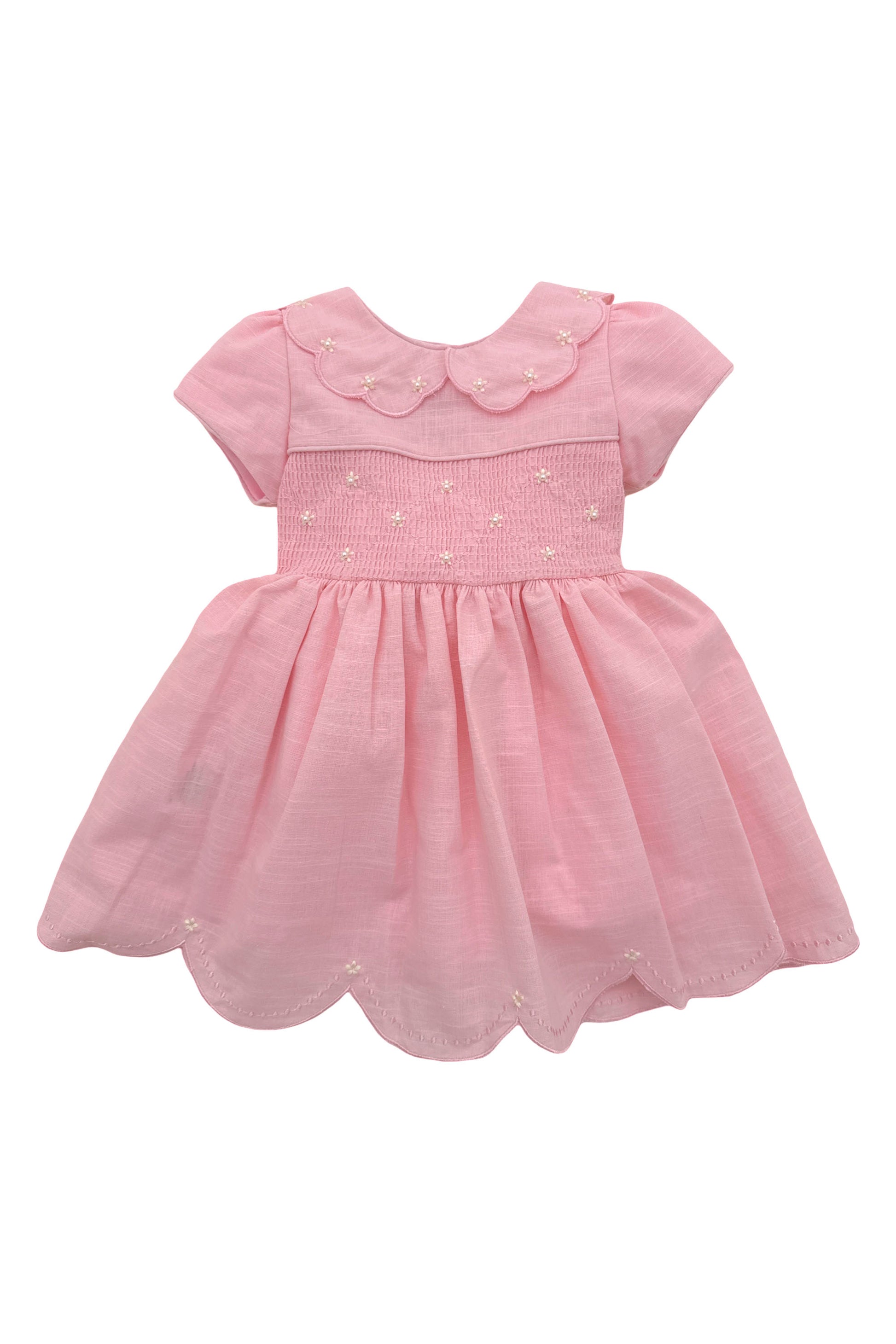Vestido Bebê Casinha de Abelha Rosa Claro Festone