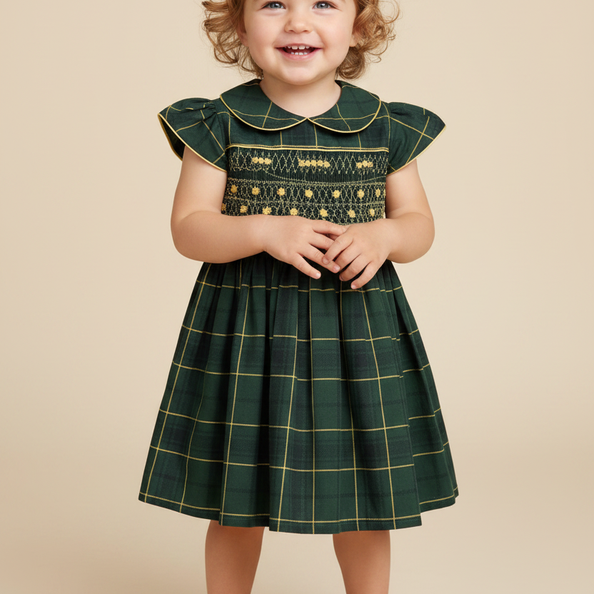 Vestido Infantil Casinha de Abelha Xadrez Verde — foto 1
