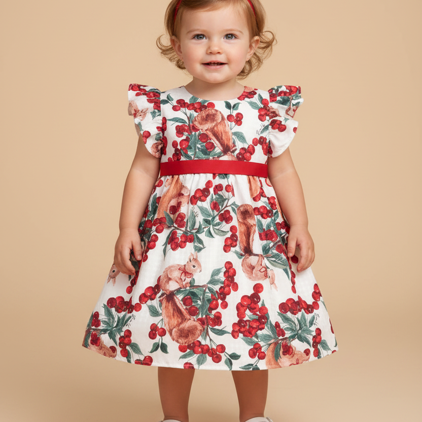 Vestido Infantil Cherry Celebration Estampa Esquilo e Cerejas — foto 1