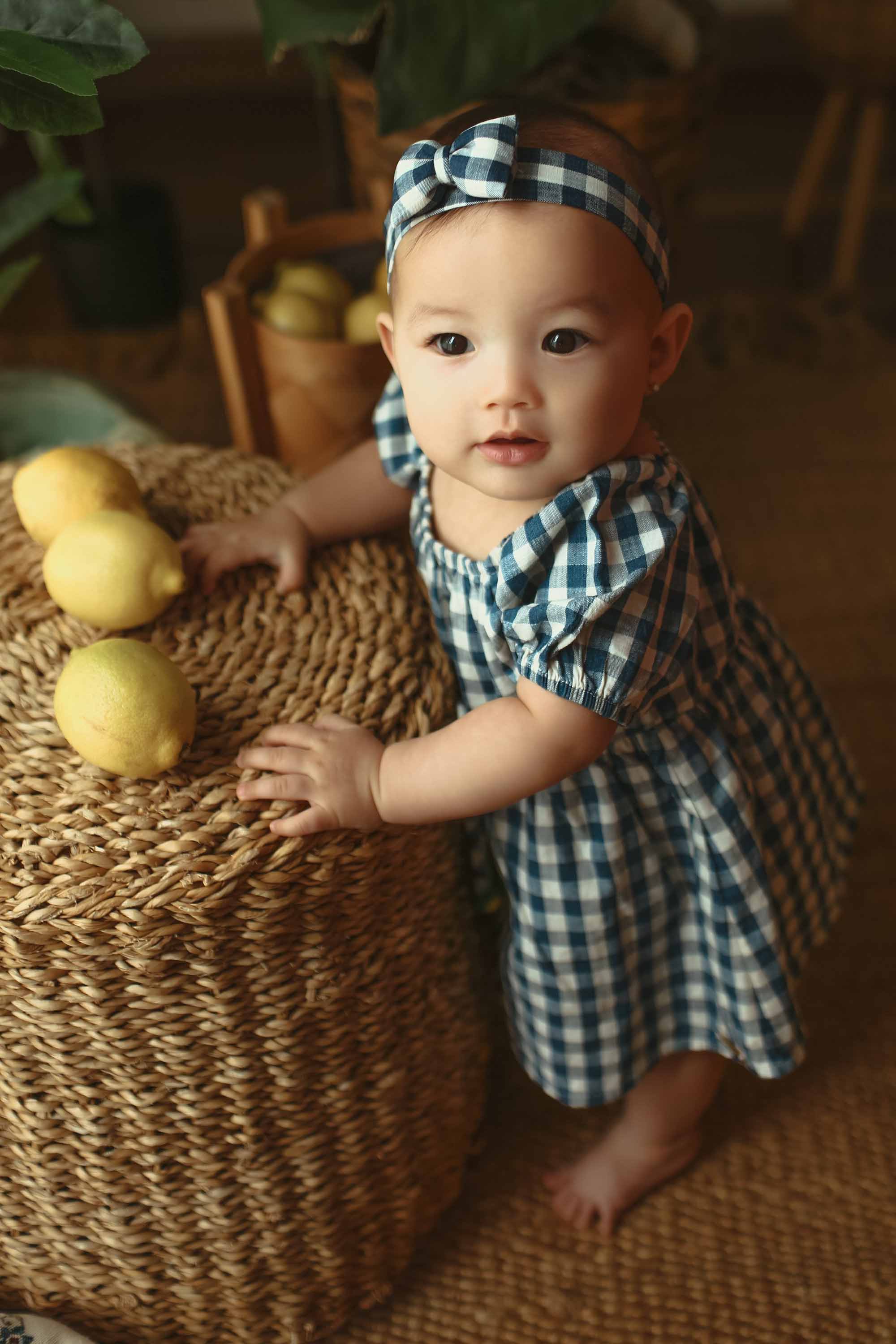Vestido Bebê Estampa Xadrez Azul Detalhe Limão Citrus — foto 1