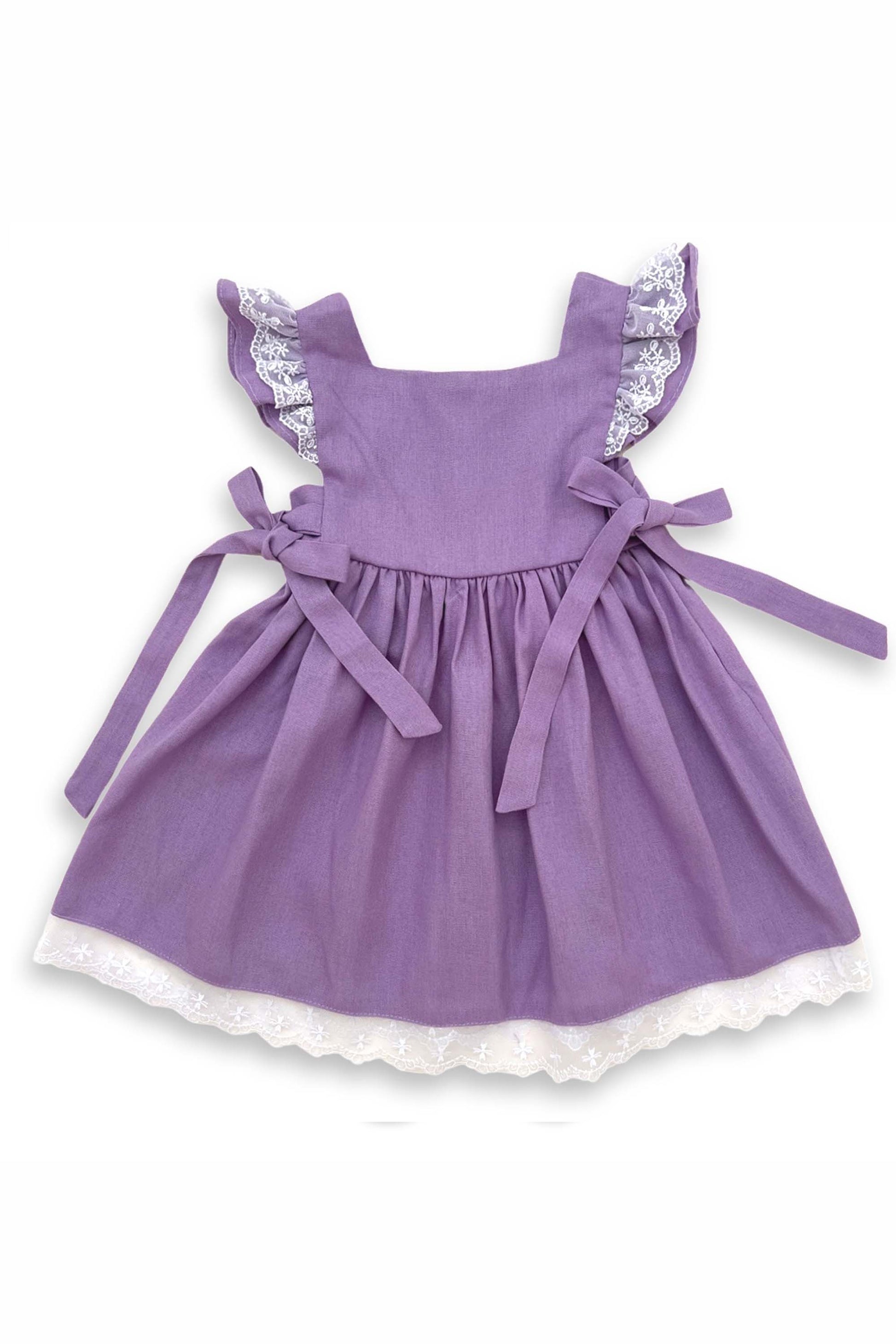 Vestido Infantil Lilás em Linho com Detalhe Renda — foto 5