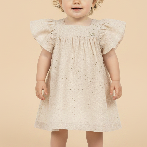 Vestido em Laise e Voil Off White para Bebês