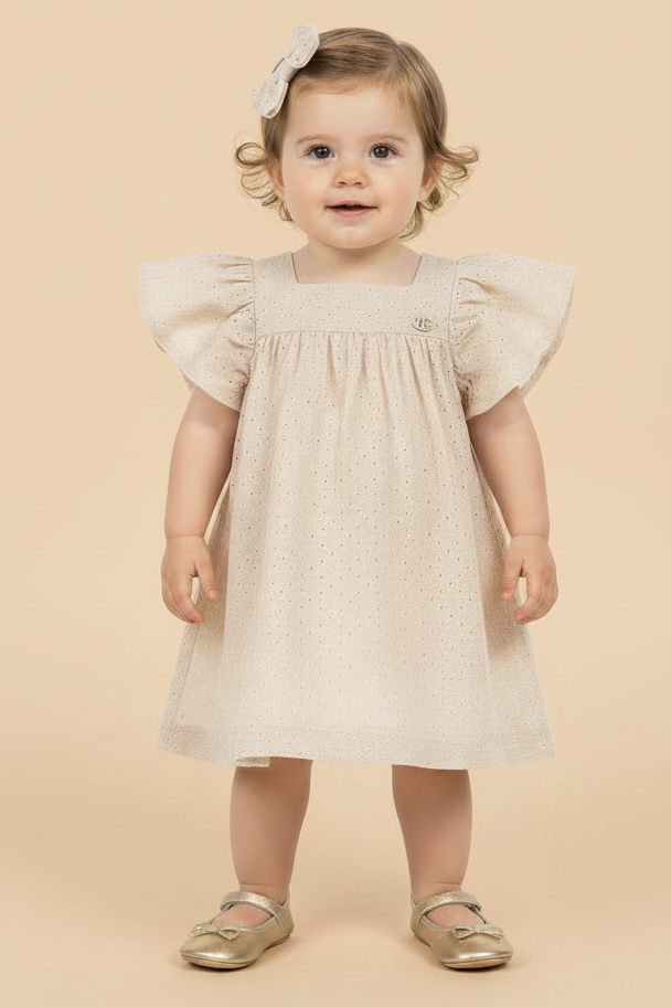 Vestido em Laise e Voil Off White para Bebês