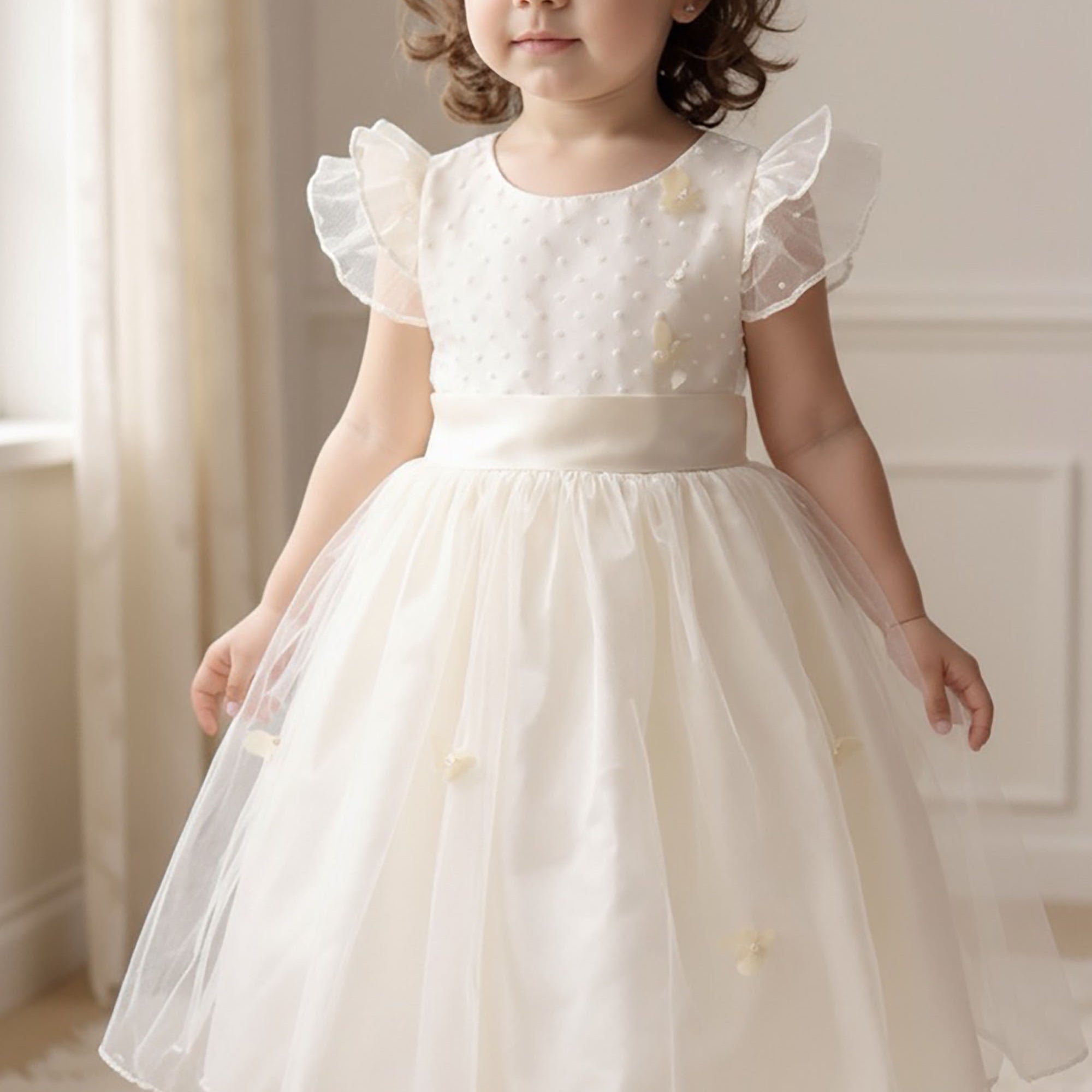 Vestido Festa Infantil Tule Marfim Pipoquinha — foto 1