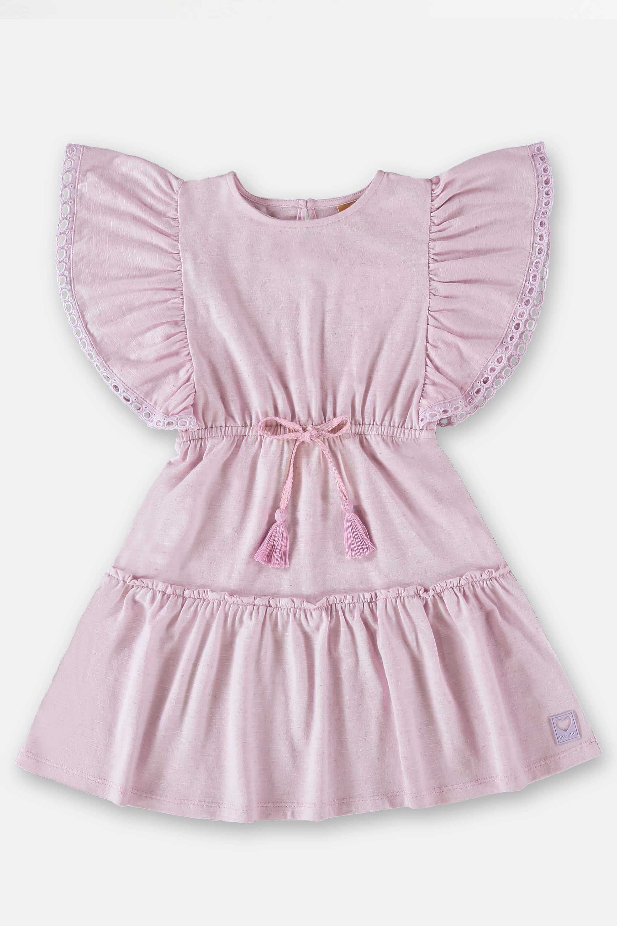 Vestido Infantil em Malha Flamê com Linho Rosa — foto 2