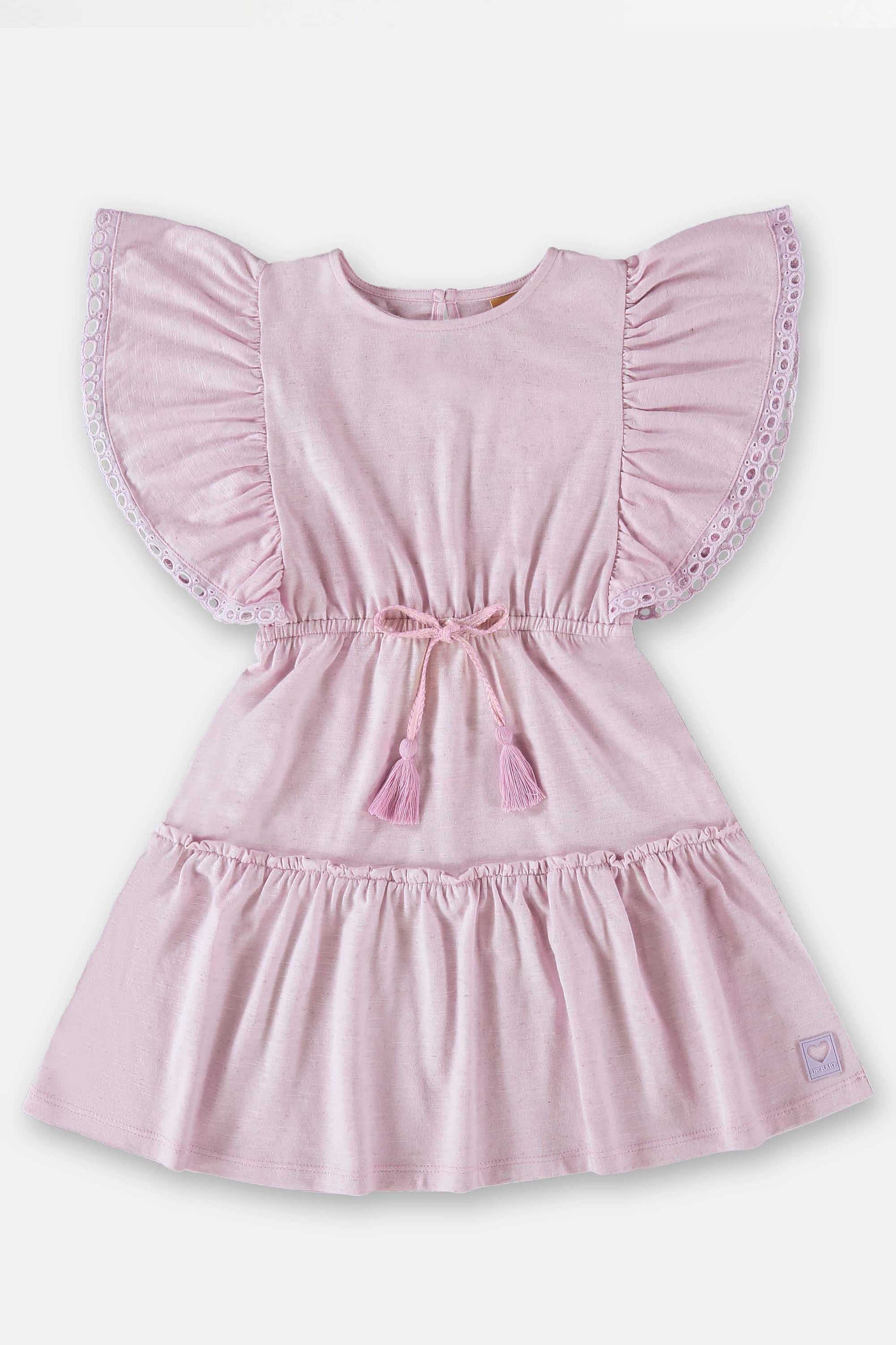 Vestido Infantil em Malha Flamê com Linho Rosa — foto 2