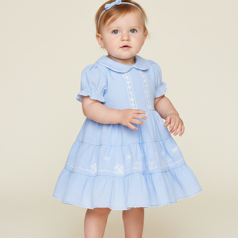 Vestido Cambraia Azul Bordado — foto 1