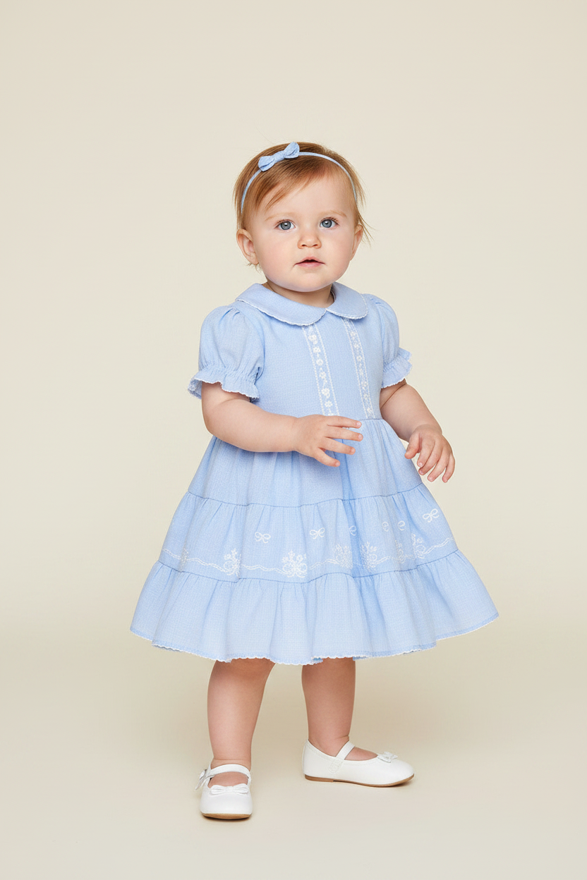 Vestido Cambraia Azul Bordado — foto 1